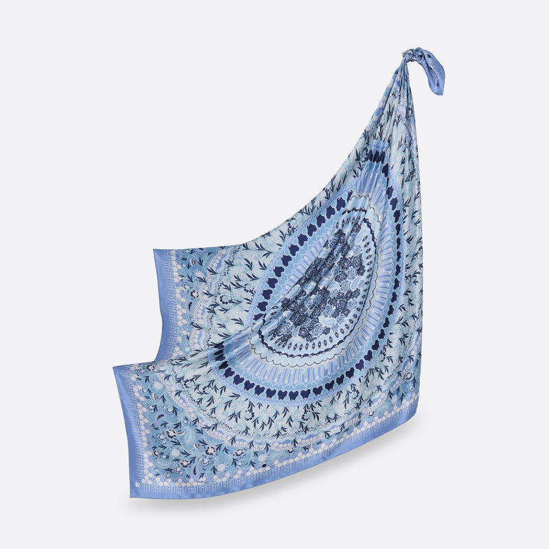 SILK SCARF 130 - BOHEME CELEST BLUE